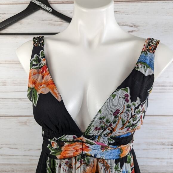 Forever 21 Japanese Garden Print Flower V Neck Mini Dress Sz Small - Picture 3 of 9